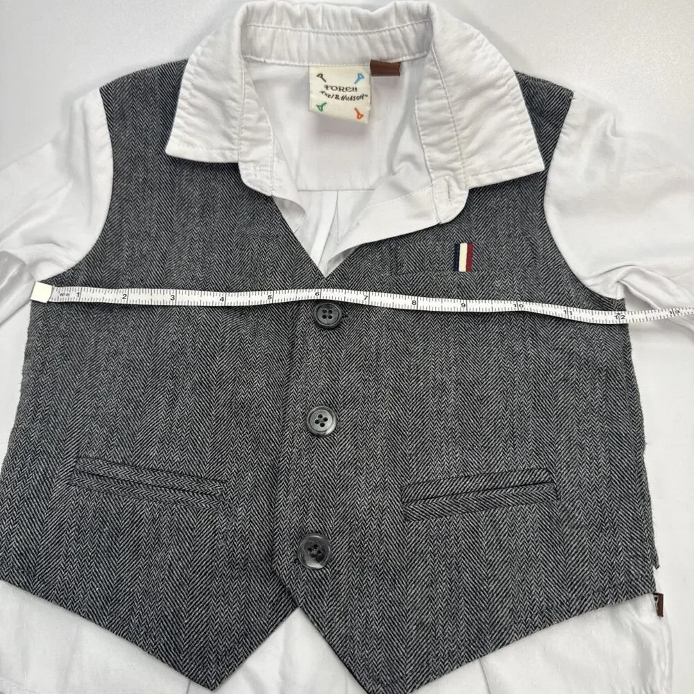 Fore!! Axel & Hudson 12-18M Boys Outfit Sewn On Vest Shirt Pants Herringbone Set
